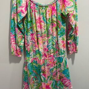 Lilly Pulitzer Pink and Green Sundress with Bishop Sleeves